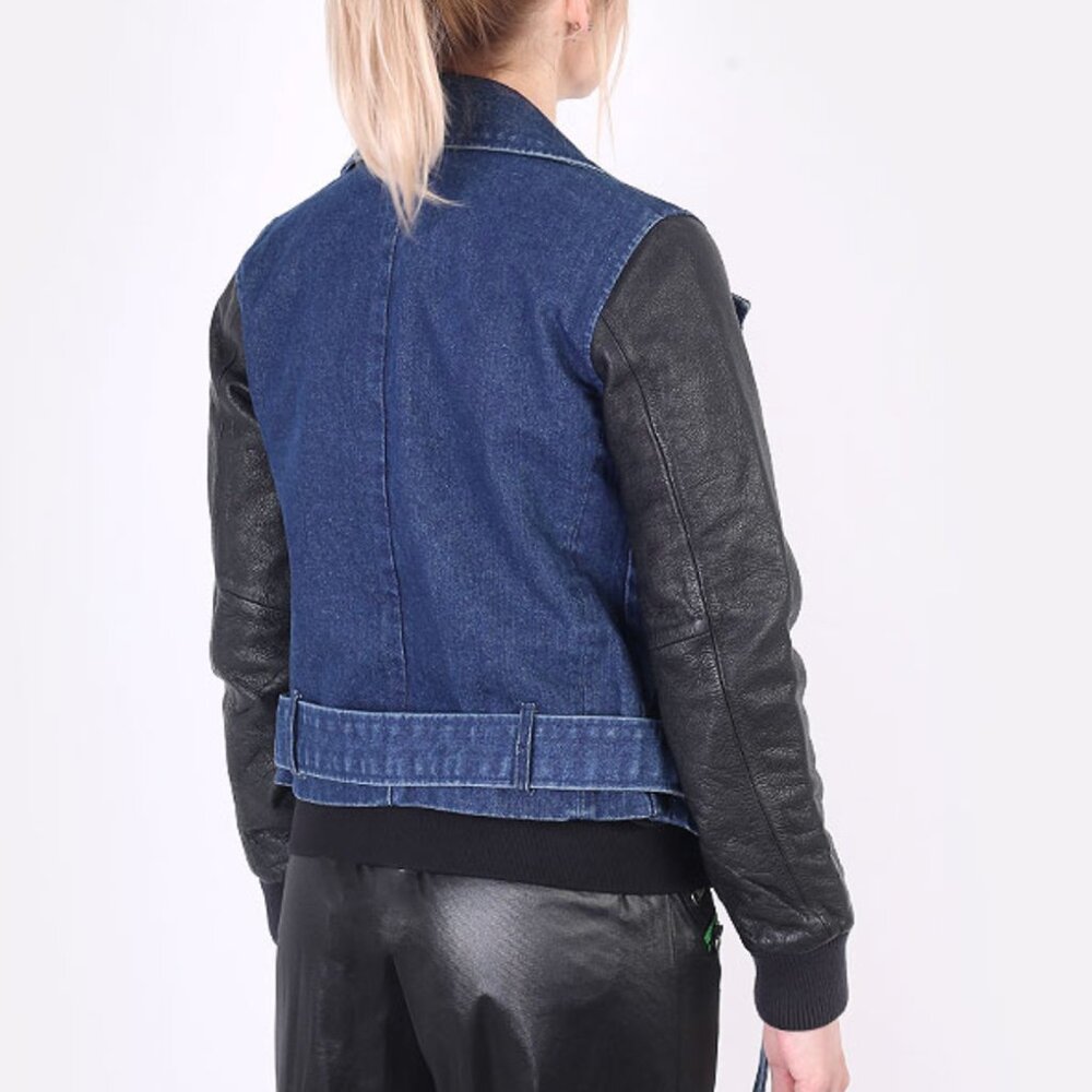 NIKE LEATHER SLEEVES DENIM MOTO DESTROYER JACKET